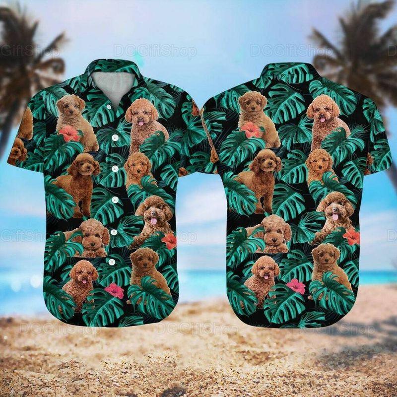 Poodle Dog Aloha Hawaiian Shirt - Cute Brown Poodle Dog Beach Life Hawaiian Shirt, Tropical Leaves Pattern Hawaiian Shirt For Men & Women, Poodle Lover - Amzanimalsgift