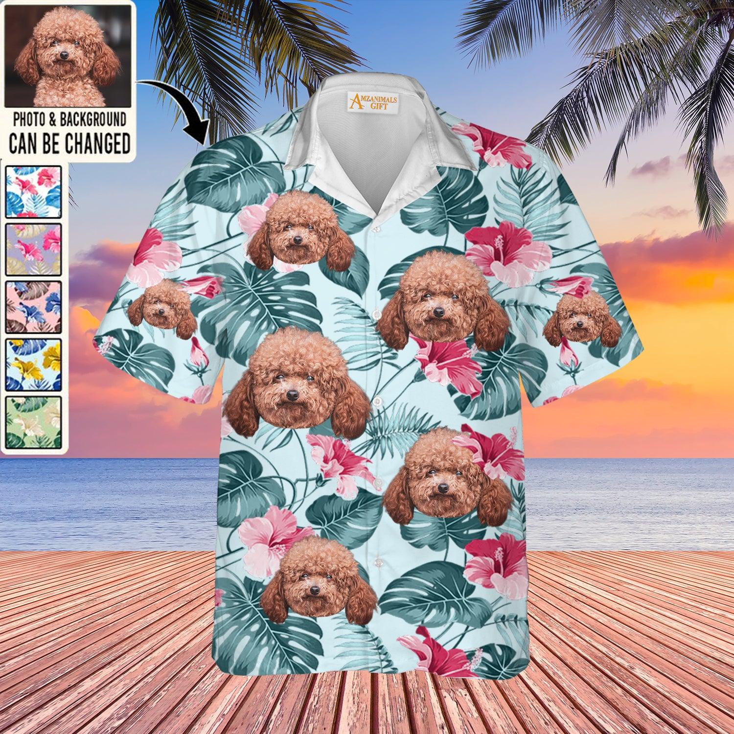 Poodle Face Custom Aloha Hawaii Shirt - Dog Custom Photo With Tropical Pattern Personalized Hawaiian Shirt - Perfect Gift For Dog Lovers, Friend, Family - Amzanimalsgift