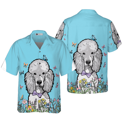 Poodle Hawaiian Shirt, Lady Poodle, Colorful Butterflies Aloha Shirt For Men - Perfect Gift For Poodle Lovers, Husband, Boyfriend, Friend, Family - Amzanimalsgift