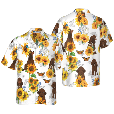 Poodle Hawaiian Shirt, Poodle Lover, Sunflowers Aloha Shirt For Men - Perfect Gift For Poodle Lovers, Husband, Boyfriend, Friend, Family - Amzanimalsgift
