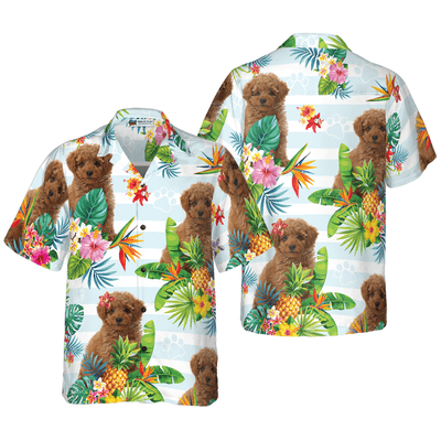 Poodle Hawaiian Shirt, Tropical Flower With Poodle Aloha Shirt For Men - Perfect Gift For Poodle Lovers, Husband, Boyfriend, Friend, Family - Amzanimalsgift