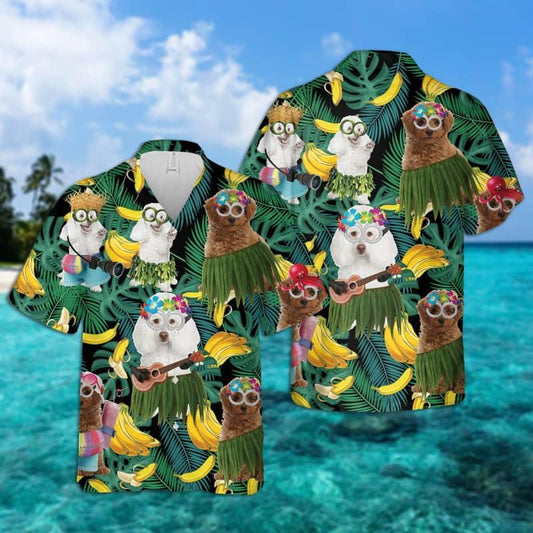 Poodle Hawaiian Shirt, Tropical Summer Leaves Hawaiian Shirt For Men - Perfect Gift For Poodle Lovers, Husband, Boyfriend, Friend, Family - Amzanimalsgift