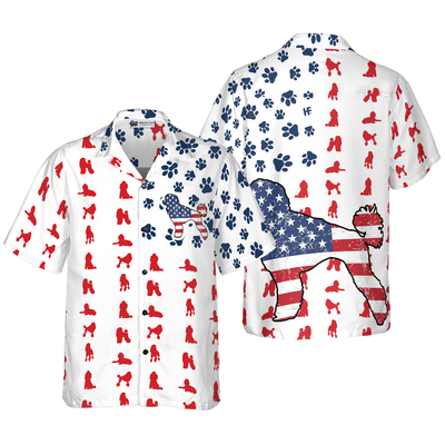 Poodles American Flag Hawaiian Shirt, Cute Poodles Aloha Shirt For Men - Perfect Gift For Poodles Lovers, Husband, Boyfriend, Friend, Family - Amzanimalsgift