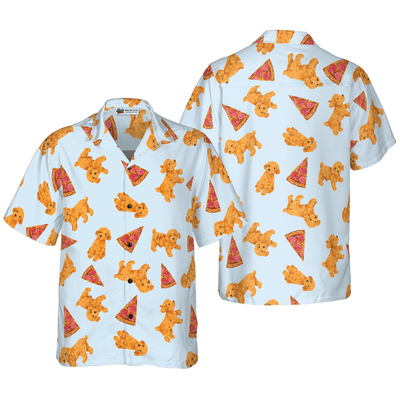 Poodles Hawaiian Shirt, Pizza And Cute Poodles Aloha Shirt For Men - Perfect Gift For Poodle Lovers, Husband, Boyfriend, Friend, Family - Amzanimalsgift