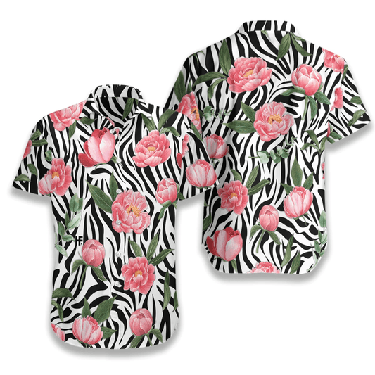 Poppy Hawaiian Shirt, Peony Zebra Watercolor Painting Art Hawaiian Shirt - Perfect Gift For Zebra Lovers, Husband, Boyfriend, Friend, Family - Amzanimalsgift