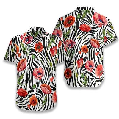 Poppy Hawaiian Shirt - Poppy Zebra Watercolor Painting Art Hawaiian Shirt - Perfect Gift For Zebra Lovers, Husband, Boyfriend, Friend, Family - Amzanimalsgift