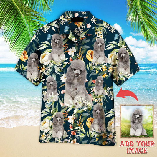 Portrait Of Gray Poodle On Floral Flowers Custom Hawaiian Shirt, Personalized Hawaiian Shirts, Custom Photo Hawaiian Shirt - Amzanimalsgift