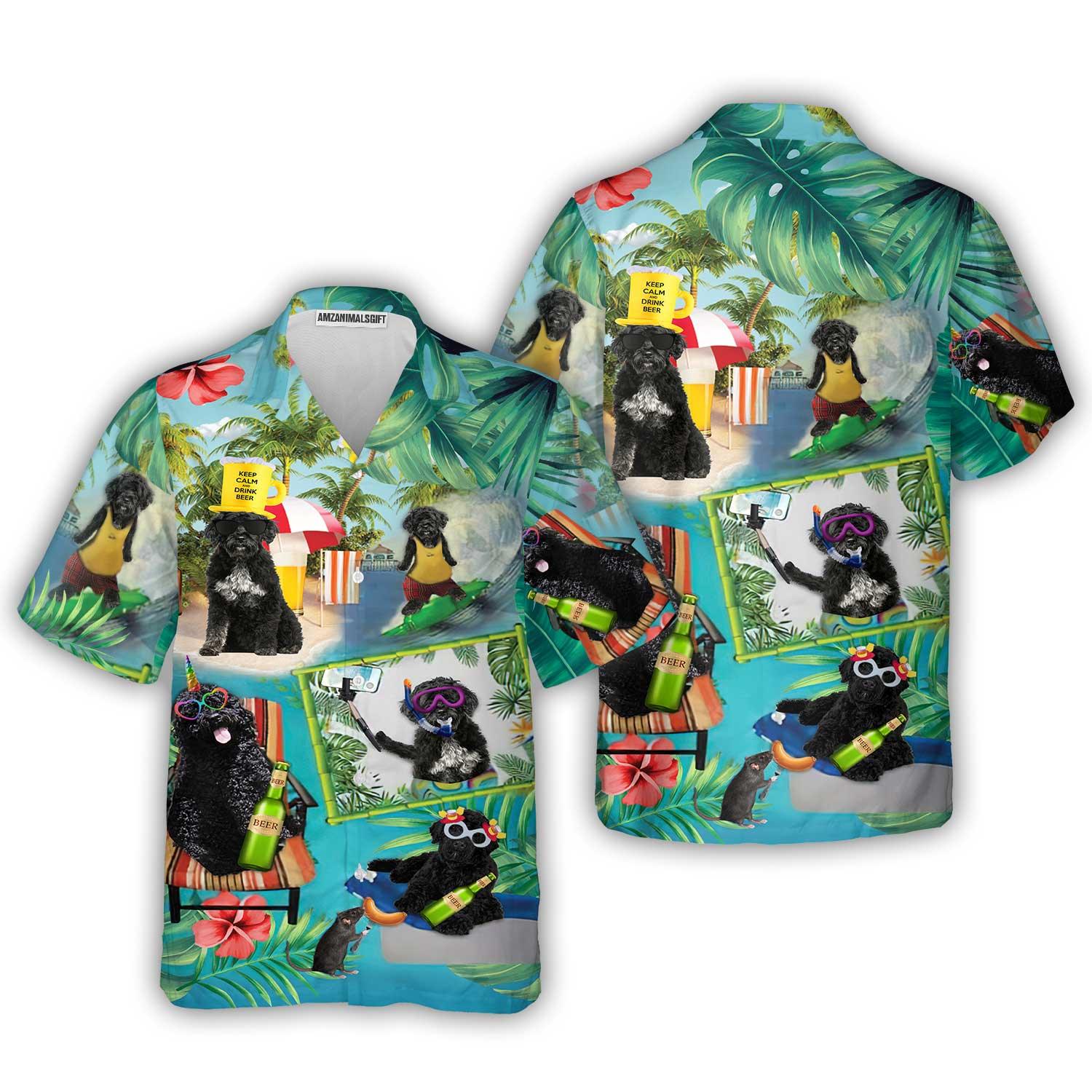 Portuguese Water Dog Hawaiian Shirt, Dog Surfing Aloha Shirt For Men - Perfect Gift For Portuguese Water Dog Lover, Husband, Boyfriend, Friend, Family - Amzanimalsgift