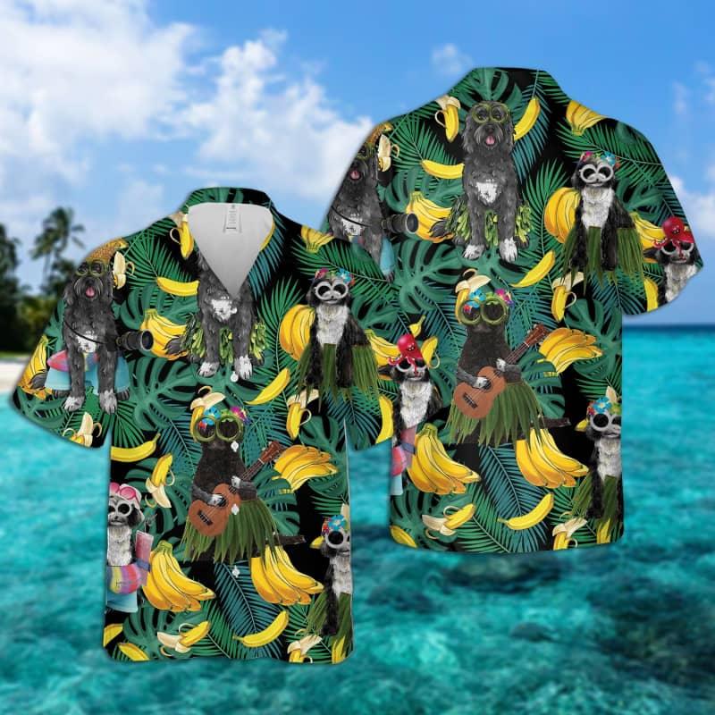 Portuguese Water Dog Hawaiian Shirt, Tropical Summer Leaves Hawaiian Shirt For Men - Perfect Gift For Portuguese Water Dog Lovers, Friend, Family - Amzanimalsgift