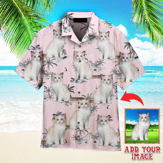 Pretty Bicolor Ragdoll Kitten On Pink Island Custom Photo Hawaiian Shirt, Personalized Hawaiian Shirts - Perfect Gift For Cat Lovers, Family, Friends - Amzanimalsgift