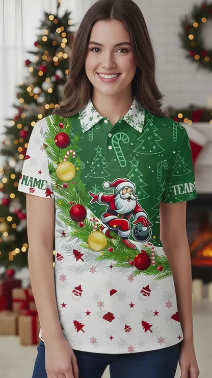 Custom Christmas Santa Bowling Team Jerseys Polo Shirts, Christmas Santa Bowling uniforms - Bowling Polo Personalized Name And Team Name