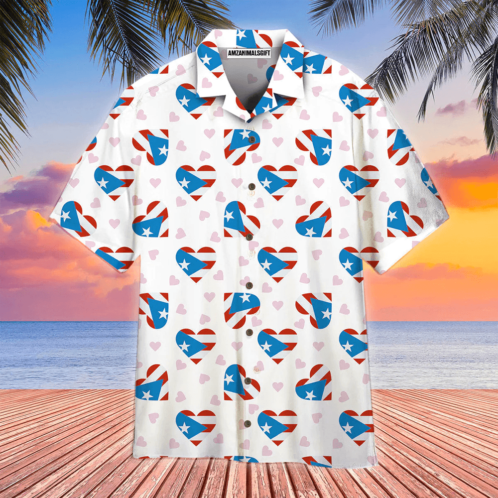Puerto Rico Heart Flag Independence Day Aloha Hawaiian Shirts For Men Women, Perfect Gift For Summer, Friend, Patriot, Family - Amzanimalsgift