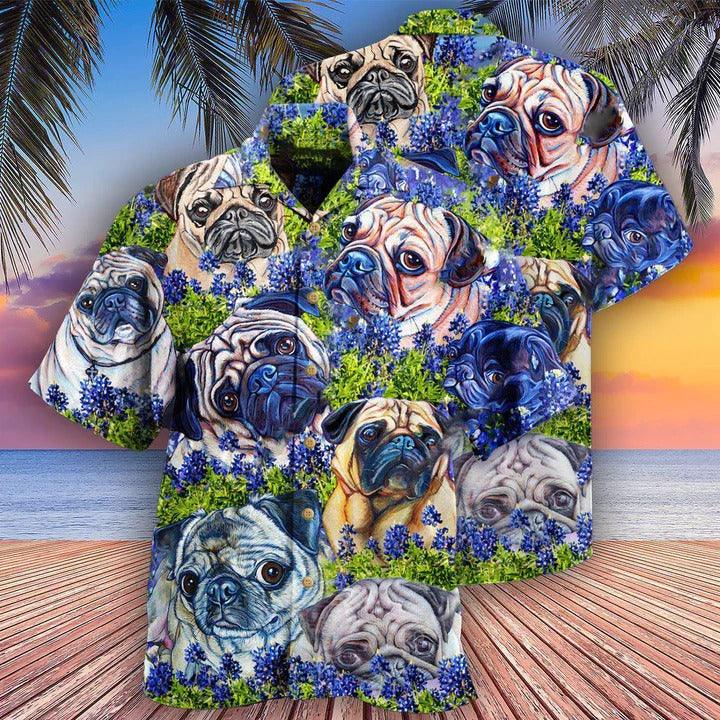 Pug Aloha Hawaii Shirt - Pug And Beautiful Blue Bonnet Hawaiian Shirt For Summer - Perfect Gift For Dog Lovers, Friend, Family - Amzanimalsgift