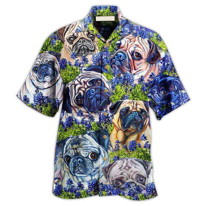 Pug Aloha Hawaii Shirt - Pug And Beautiful Blue Bonnet Hawaiian Shirt For Summer - Perfect Gift For Dog Lovers, Friend, Family - Amzanimalsgift