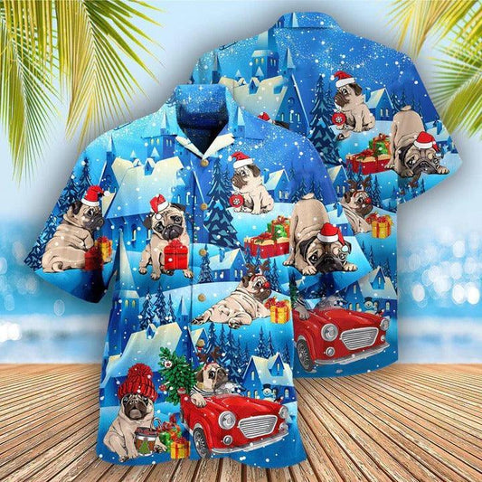 Pug Aloha Hawaii Shirt - Pug Dog Merry Chrismas With My Pug Hawaiian Shirt For Summer - Perfect Gift For Dog Lovers, Friend, Family - Amzanimalsgift