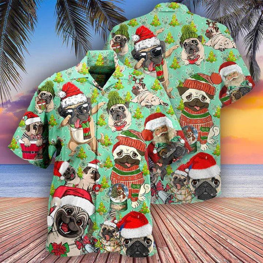 Pug Aloha Hawaii Shirt - Pug Dog Merry Pit-Mas Hawaiian Shirt For Summer - Perfect Gift For Dog Lovers, Friend, Family - Amzanimalsgift