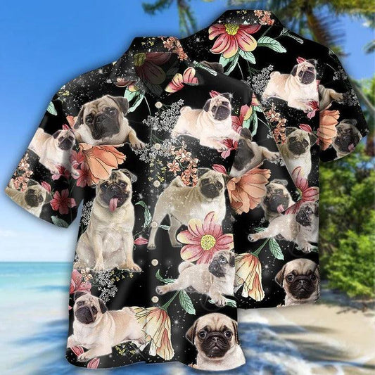 Pug Aloha Hawaii Shirt - Pug Tropical Floral Style Hawaiian Shirt For Summer - Perfect Gift For Dog Lovers, Friend, Family - Amzanimalsgift