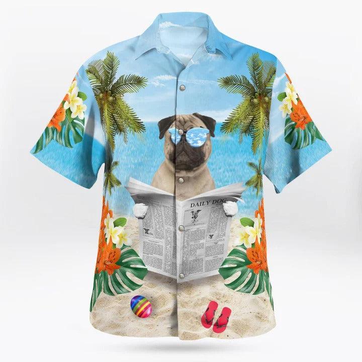 Pug Aloha Hawaiian Shirt - Summer Beach Tropical Leaves Hawaiian Shirt For Summer - Perfect Gift For Dog Lovers Friend, Family - Amzanimalsgift