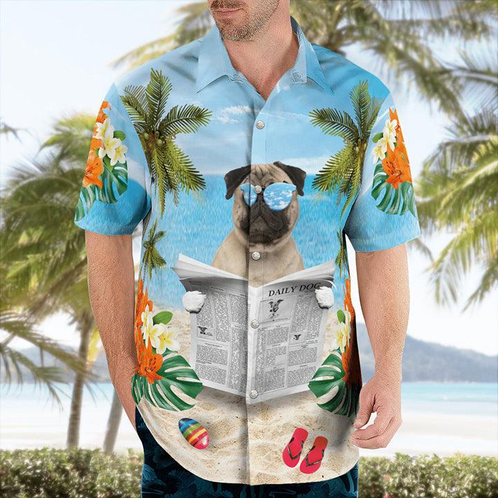 Pug Aloha Hawaiian Shirt - Summer Beach Tropical Leaves Hawaiian Shirt For Summer - Perfect Gift For Dog Lovers Friend, Family - Amzanimalsgift