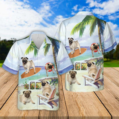 Pug Aloha Hawaiian Shirts For Summer - Dog Art Hawaiian Set Vacation Outfits For Men Women - Gift For Dog Lovers, Dog Mom Dad, Dog Owner - Amzanimalsgift