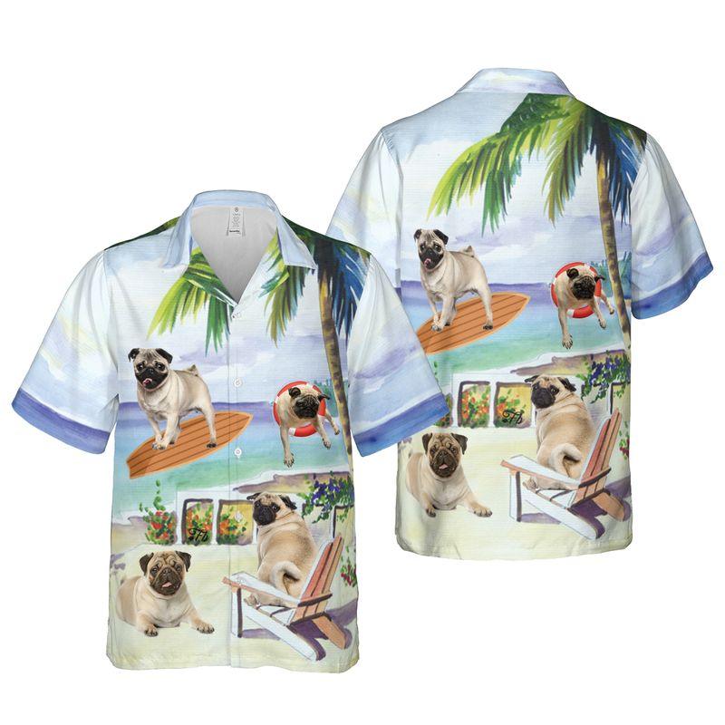 Pug Aloha Hawaiian Shirts For Summer - Dog Art Hawaiian Set Vacation Outfits For Men Women - Gift For Dog Lovers, Dog Mom Dad, Dog Owner - Amzanimalsgift