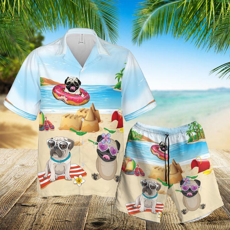 Pug Aloha Hawaiian Shirts For Summer, Dog Beach Theme Hawaiian Set Holiday For Men Women, Gift For Dog Lovers, Dog Owner, Dog Mom Dad - Amzanimalsgift