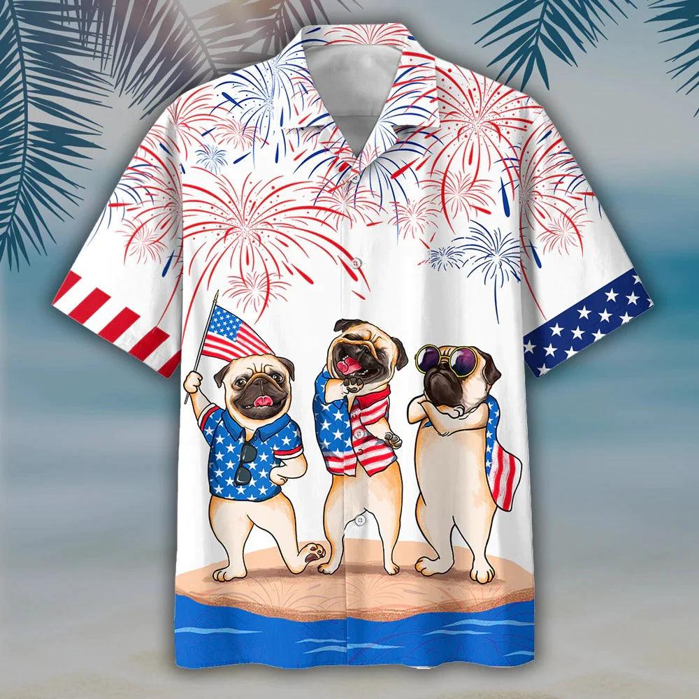 Pug Aloha Hawaiian Shirts For Summer, Independence Day Is Coming, Happy 4th Of July American Pug Hawaiian Shirt For Men Women, Gift For Pug Lovers - Amzanimalsgift