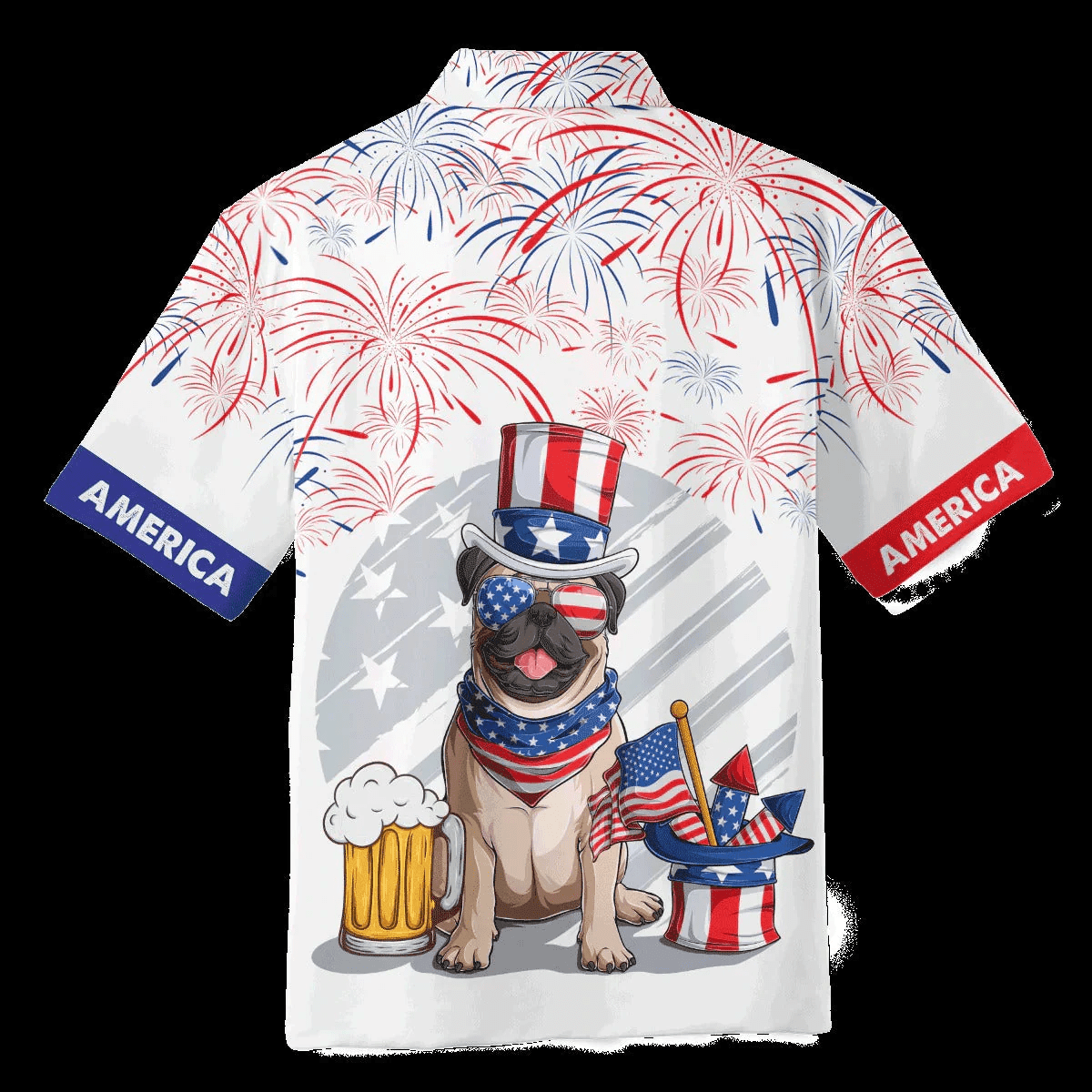 Pug And Beer Aloha Hawaiian Shirts For Summer, Pug Dog Independence Day Aloha Hawaiian Shirt For Men Women, Fourth Of July Apparel Gift For Dog Lovers - Amzanimalsgift