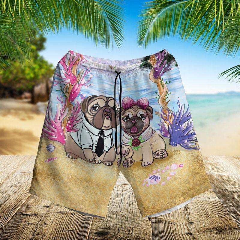 Pug Couple Aloha Hawaiian Shirts For Summer, Dog Valentine Couple Pug Lady Pug Dad Hawaiian Set For Men Women, Gift For Friend, Family, Dog Lovers - Amzanimalsgift