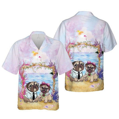 Pug Couple Aloha Hawaiian Shirts For Summer, Dog Valentine Couple Pug Lady Pug Dad Hawaiian Set For Men Women, Gift For Friend, Family, Dog Lovers - Amzanimalsgift