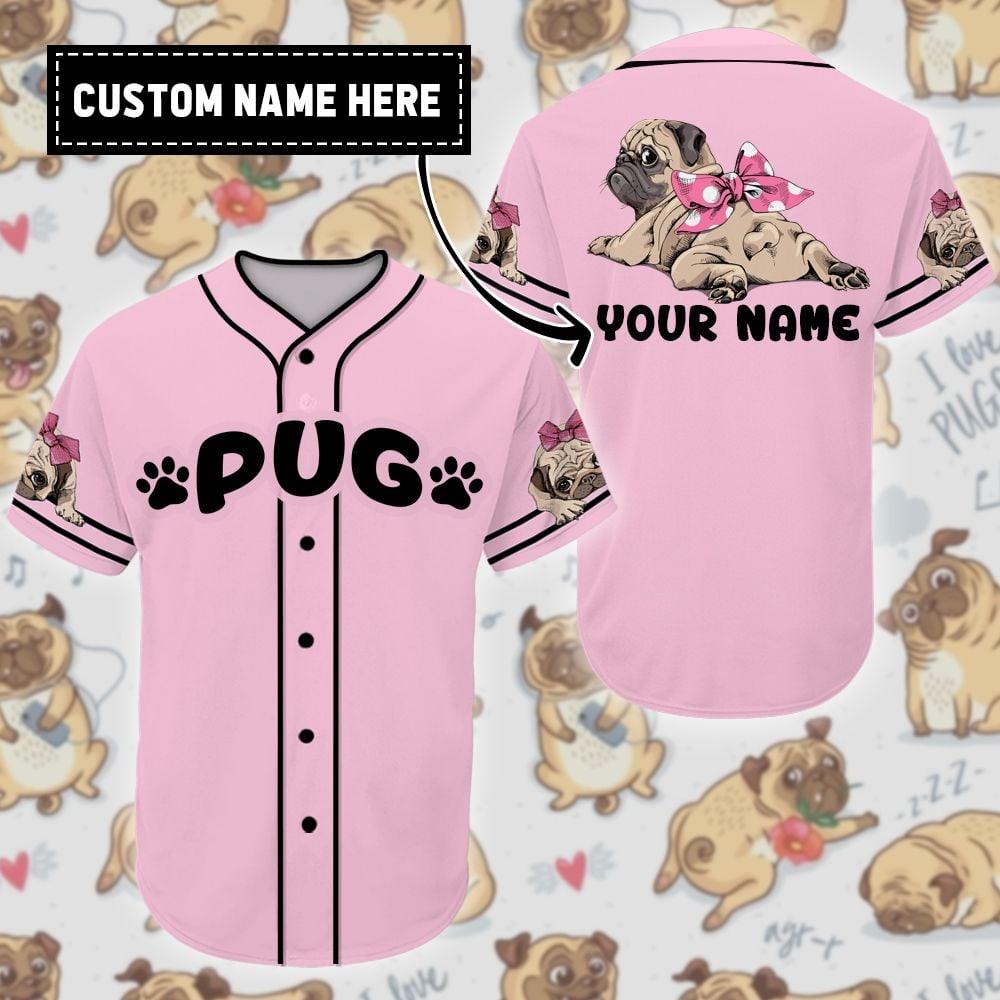 Pug Custom Name Baseball Jersey, Personalized Love Pug Cute Colorful Baseball Tee Jersey Shirt Men Women, Gift For Dog Lovers, Dad Mom Dog - Amzanimalsgift