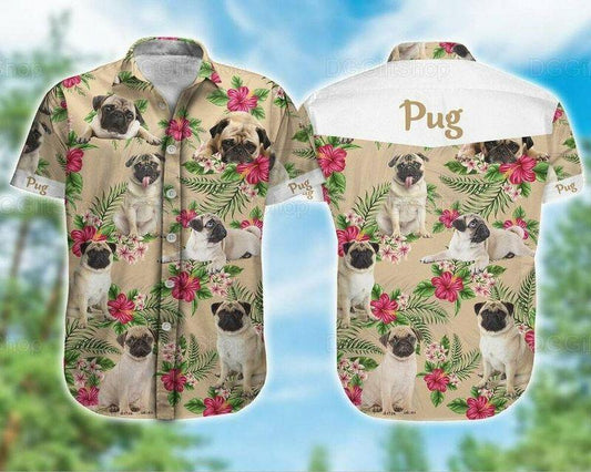 Pug Dog Aloha Hawaiian Shirt - Pug Dog Beach Life Hawaiian Shirt, Hibiscus Tropical Pattern Hawaiian Shirt For Men & Women, Pug Lover - Amzanimalsgift