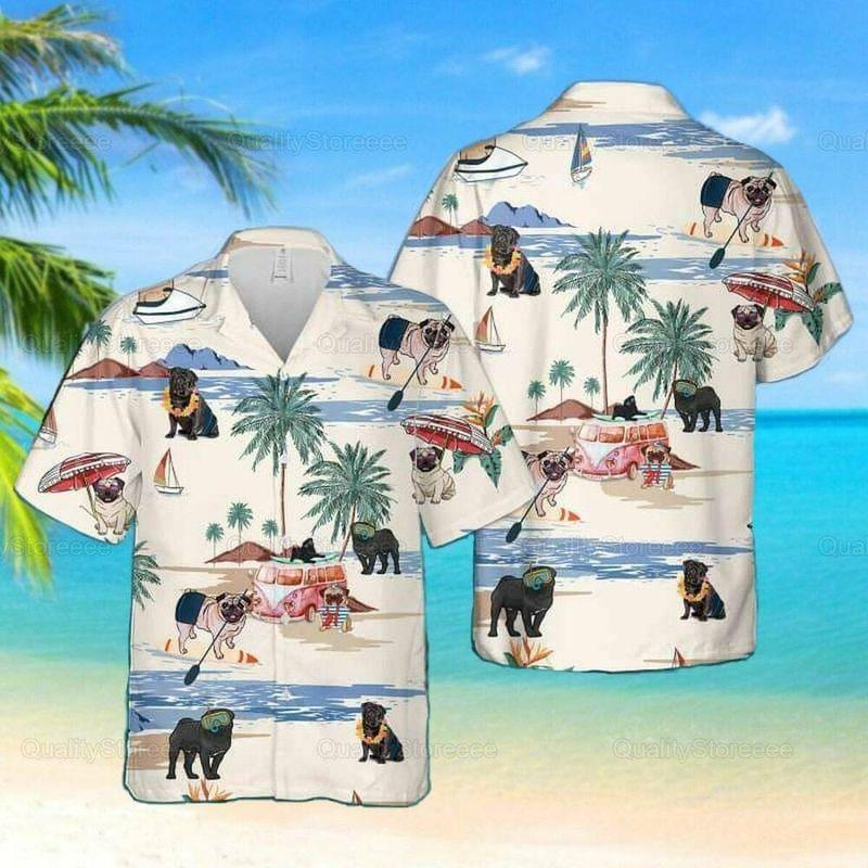 Pug Dog Aloha Hawaiian Shirt - Pug Dog Beach Life Hawaiian Shirt, Pug Dog Summer Beach Hawaiian Shirt For Men & Women, Pug Lover - Amzanimalsgift