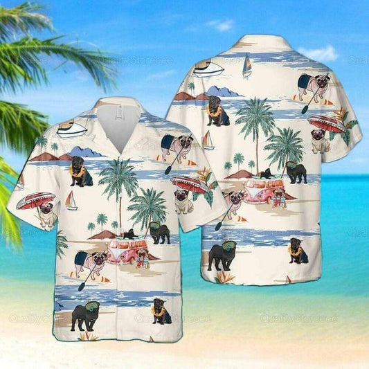 Pug Dog Aloha Hawaiian Shirt - Pug Dog Beach Life Hawaiian Shirt, Pug Dog Summer Beach Hawaiian Shirt For Men & Women, Pug Lover - Amzanimalsgift