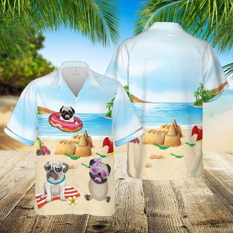 Pug Dog Aloha Hawaiian Shirt - Pug Dog Swimming Hawaiian Shirt, Funny Dog in Beach Hawaiian Shirt For Men & Women, Dog Lover - Amzanimalsgift