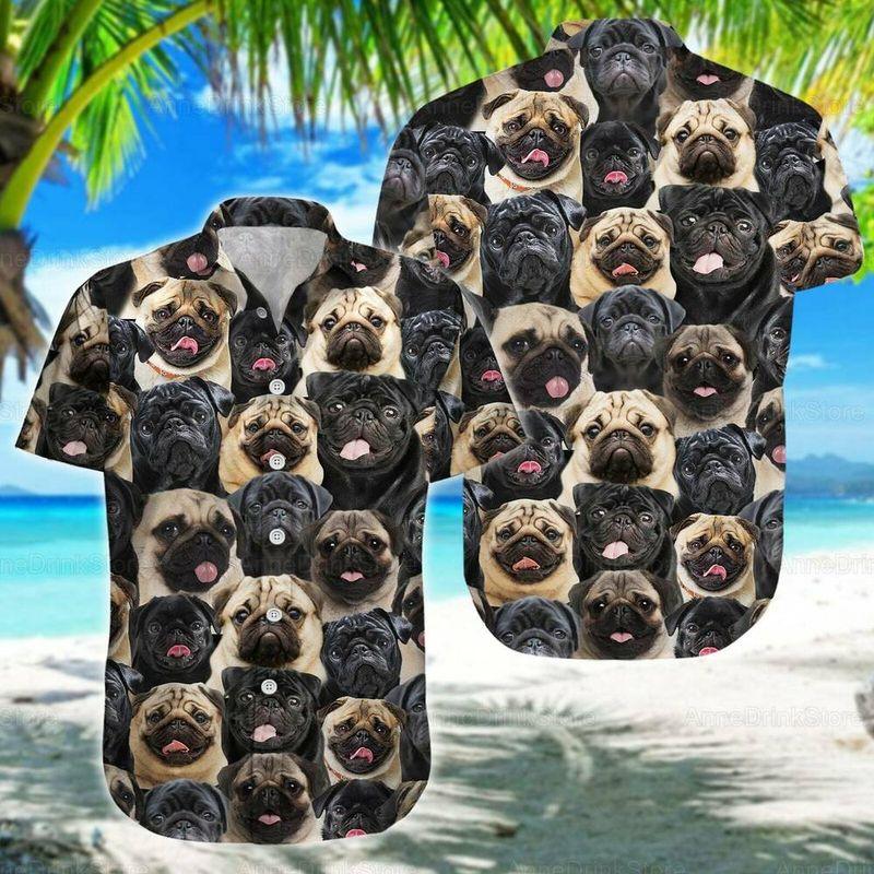 Pug Dog Aloha Hawaiian Shirt - Pug Face Pattern Hawaiian Shirt, Black And Yellow Pug Pattern Hawaiian Shirt For Men & Women, Pug Lover - Amzanimalsgift