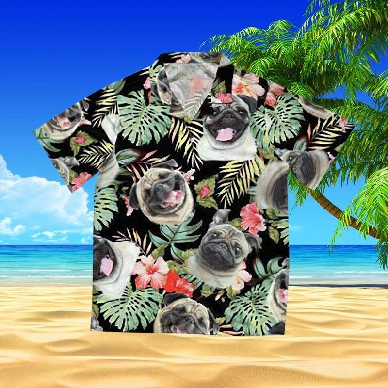 Pug Dog Aloha Hawaiian Shirt - Tropical Pugs Smile Hawaiian Shirt, Tropical Flower Hawaiian Shirt For Men & Women, Pug Lover - Amzanimalsgift