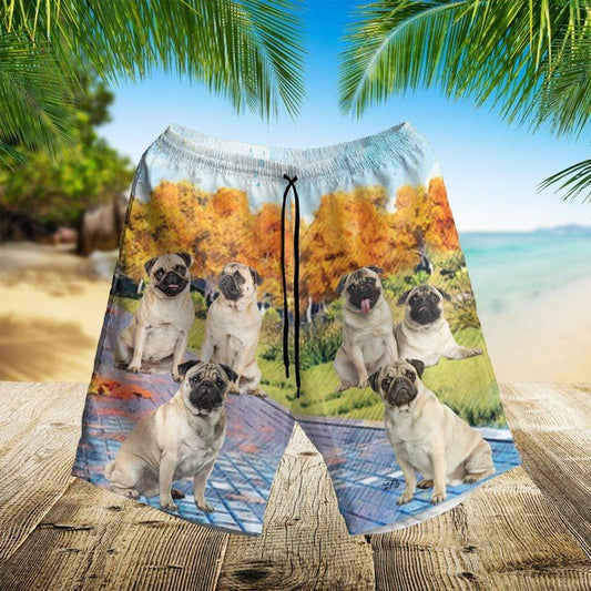 Pug Dog Hawaiian Shirt - Pug Dog Autumn Forest Hawaiian Shirt, Autumn Leaves Forest Hawaiian Shirt For Men & Women, Pug Lover - Amzanimalsgift