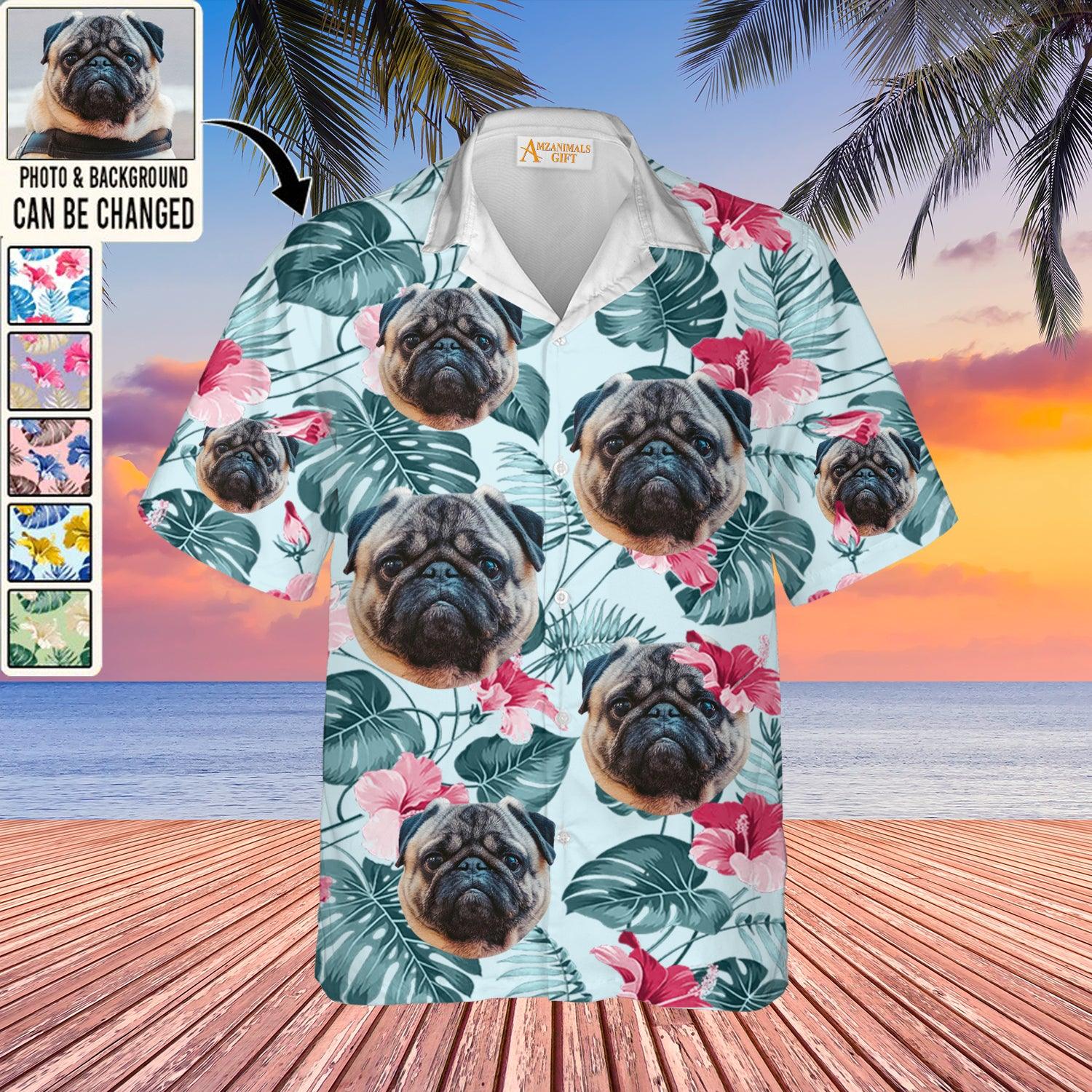 Pug Face Custom Aloha Hawaii Shirt - Dog Custom Photo With Tropical Pattern Personalized Hawaiian Shirt - Perfect Gift For Dog Lovers, Friend, Family - Amzanimalsgift
