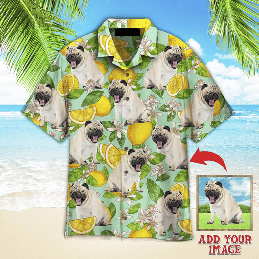 Pug Hawaiian Shirt Custom Photo - Funny Dog Lemon Tropical Personalized Hawaiian Shirts - Perfect Gift For Dog Lovers, Family, Friends - Amzanimalsgift