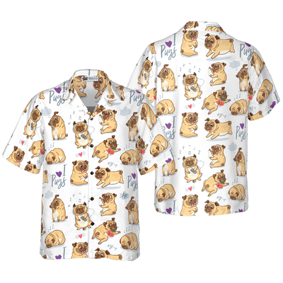 Pug Hawaiian Shirt, Cute Funny Pug Aloha Shirt For Men - Perfect Gift For Pug Lovers, Husband, Boyfriend, Friend, Family - Amzanimalsgift