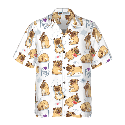 Pug Hawaiian Shirt, Cute Funny Pug Aloha Shirt For Men - Perfect Gift For Pug Lovers, Husband, Boyfriend, Friend, Family - Amzanimalsgift