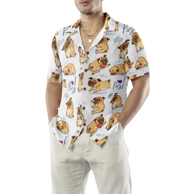 Pug Hawaiian Shirt, Cute Funny Pug Aloha Shirt For Men - Perfect Gift For Pug Lovers, Husband, Boyfriend, Friend, Family - Amzanimalsgift