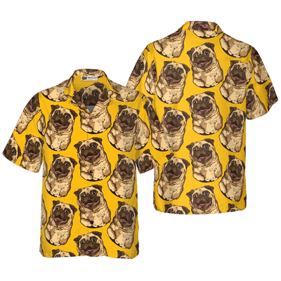 Pug Hawaiian Shirt, Cute Pug Seamless Pattern Aloha Shirt For Men - Perfect Gift For Pug Lovers, Husband, Boyfriend, Friend, Family - Amzanimalsgift