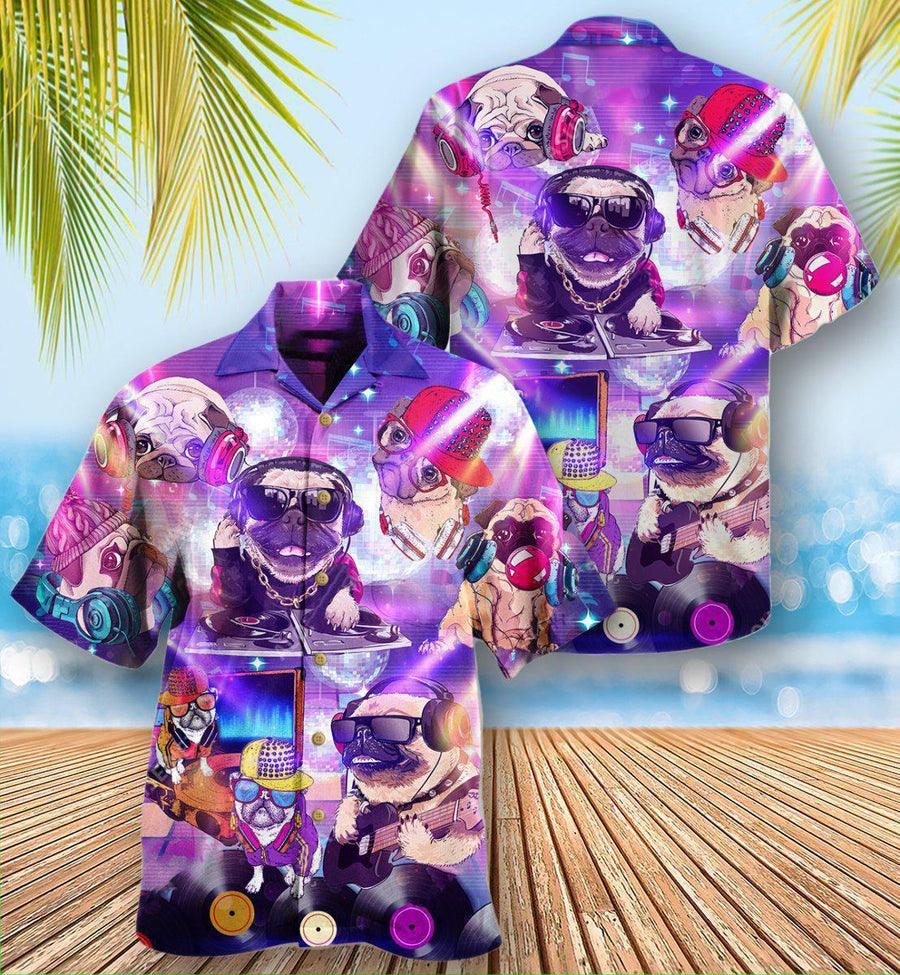 Pug Hawaiian Shirt, Dog Feeling Music Aloha Hawaiian Shirt For Summer, Funny Dog Hawaiian Shirts Matching Outfit For Men Women, Dog Lover, Dog Mom Dad - Amzanimalsgift