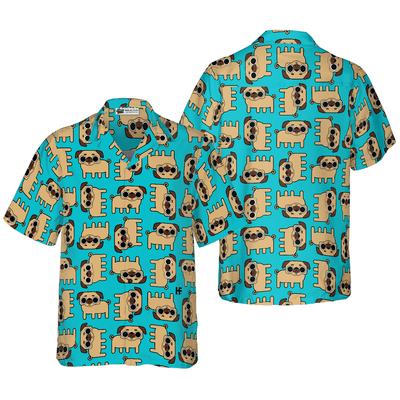 Pug Hawaiian Shirt, Pug Dog Seamless Pattern Aloha Shirt For Men - Perfect Gift For Pug Lover, Husband, Boyfriend, Friend, Family - Amzanimalsgift