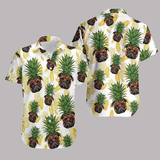 Pug Hawaiian Shirt - Pug Pineapple Head Dog Lovers Hawaiian Shirt - Perfect Gift For Friend, Family - Amzanimalsgift