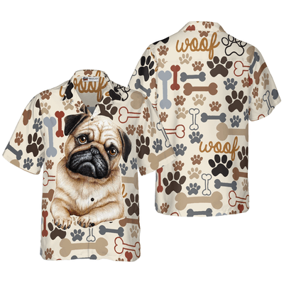 Pug Hawaiian Shirt, Retro Pug, Paws Pug Aloha Shirt For Men - Perfect Gift For Pug Lovers, Husband, Boyfriend, Friend, Family - Amzanimalsgift