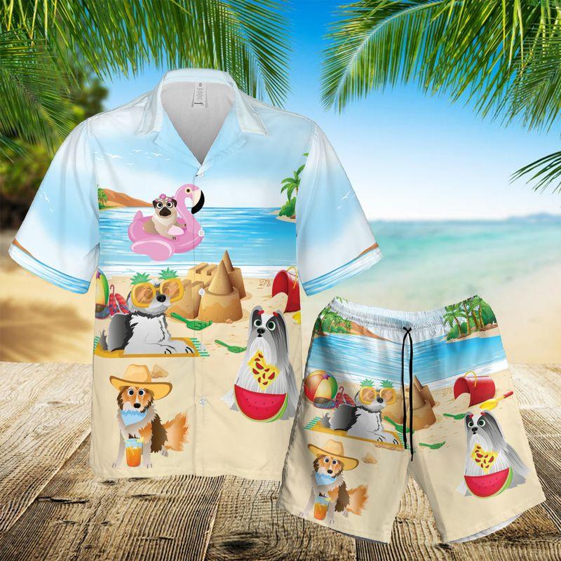 Puppies Dog Aloha Hawaiian Shirts For Summer, Beach Pictures Hawaiian Set Holiday For Men Women, Gift For Dog Lovers, Dog Owner, Dog Mom Dad - Amzanimalsgift