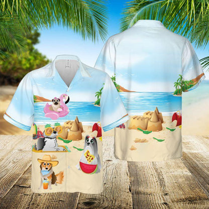 Puppies Dog Aloha Hawaiian Shirts For Summer, Beach Pictures Hawaiian Set Holiday For Men Women, Gift For Dog Lovers, Dog Owner, Dog Mom Dad - Amzanimalsgift